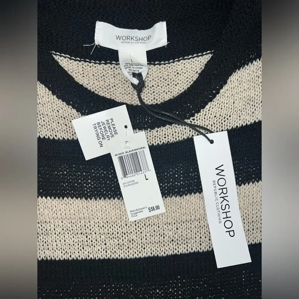 NWT WORKSHOP REPUBLIC CLOTHING BLACK & IVORY SWEATER SZ L